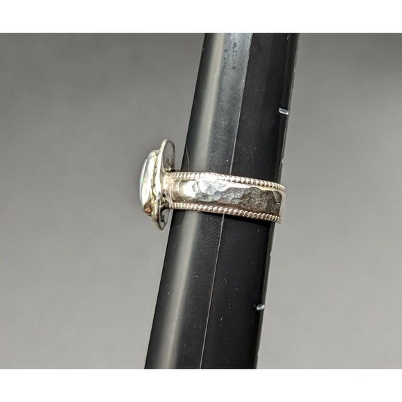 Artisan Signed LOW Fiery Natural Opal Sterling Silver Gold Ring Size 7 - Picture 11 of 12